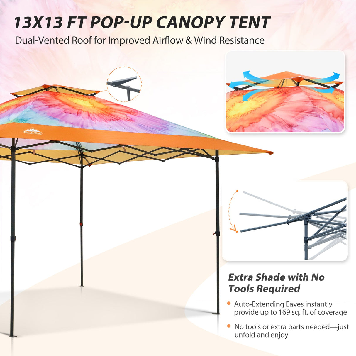 13x13 Straight Leg Pop Up Canopy Tent with 169 sqft of Shade - Eagle Peak