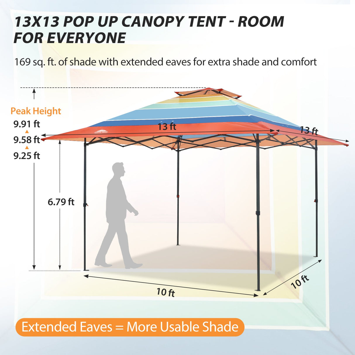 13x13 Straight Leg Pop Up Canopy Tent with 169 sqft of Shade - Eagle Peak