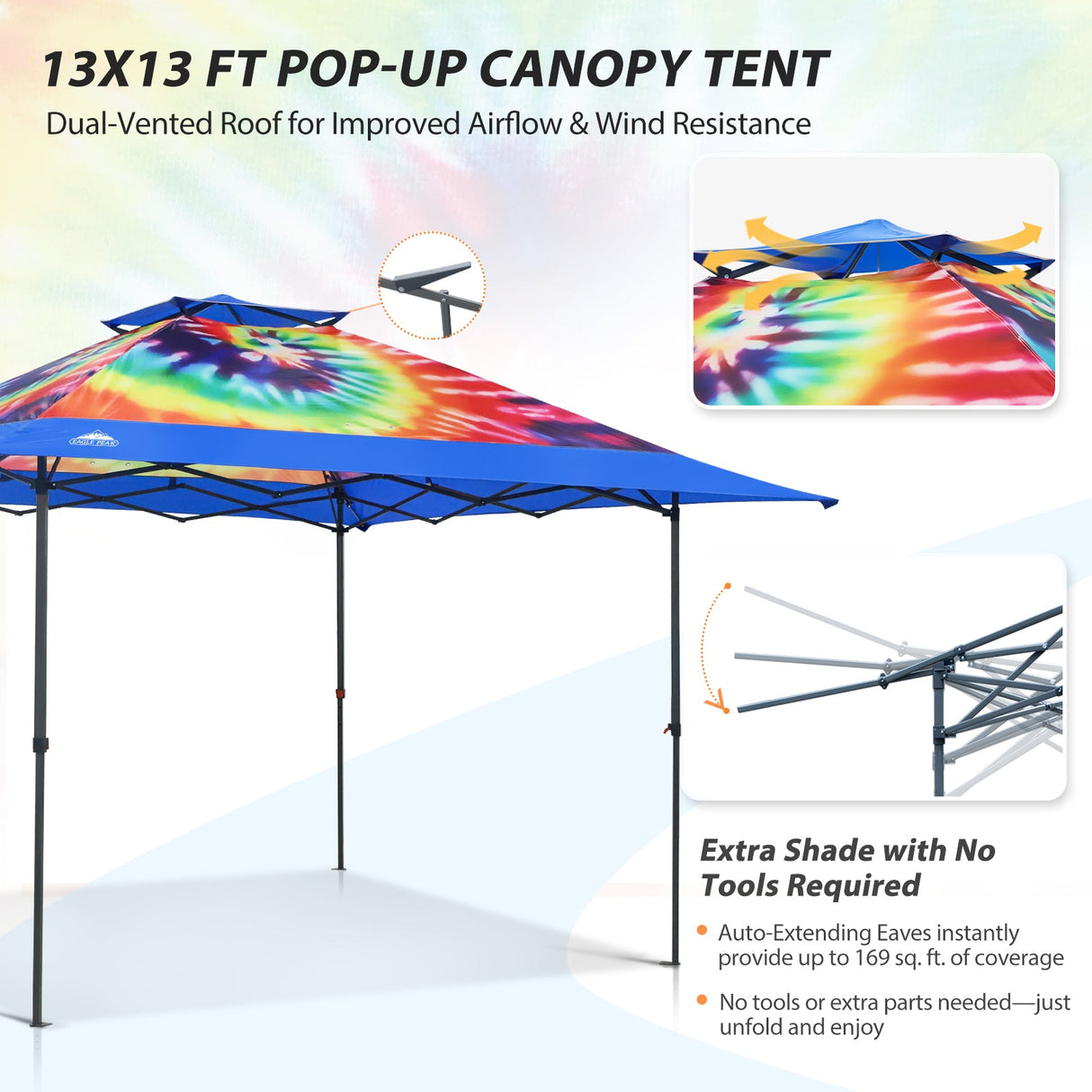 13x13 Straight Leg Pop Up Canopy Tent with 169 sqft of Shade - Eagle Peak