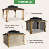 13x15 Cedar Wood Gazebo with Netting and Curtains - Eagle Peak Custom Canopy Tent