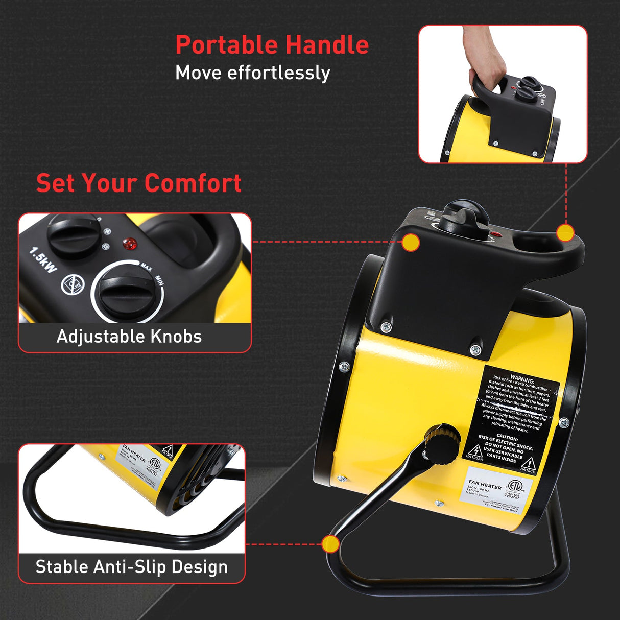 1500W Outdoor Heater, 1/2 Pack, Yellow - Eagle Peak Custom Canopy Tent