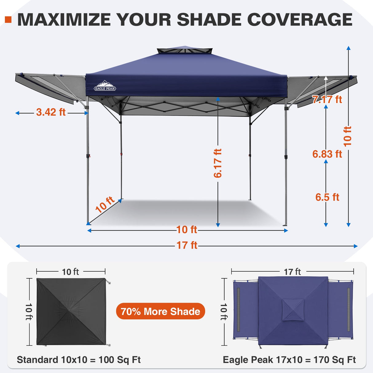 17x10 Pop up Gazebo Canopy Tent Outdoor Instant Canopy Shelter - Eagle Peak
