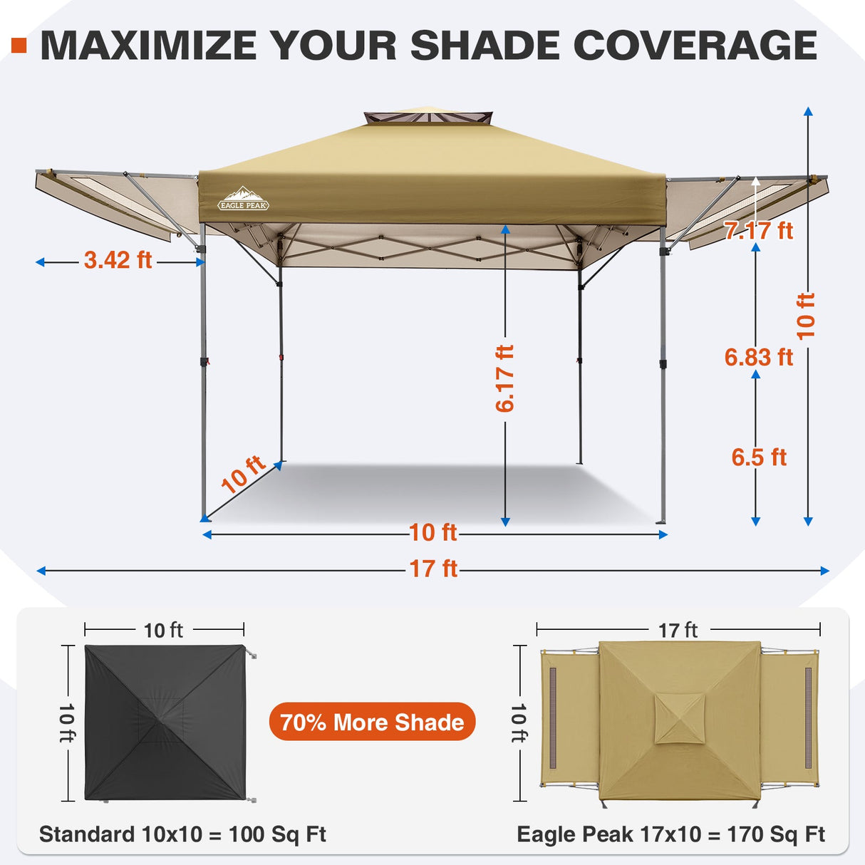 17x10 Pop up Gazebo Canopy Tent Outdoor Instant Canopy Shelter - Eagle Peak