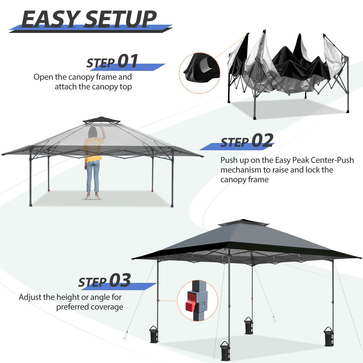 13x13 Straight Leg Pop Up Canopy Tent with 169 sqft of Shade