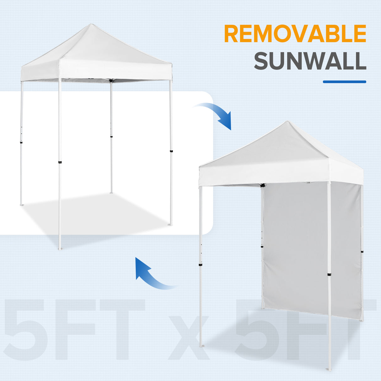 5x5 Straight Leg Pop Up Canopy Tent with One Removable Sunwall