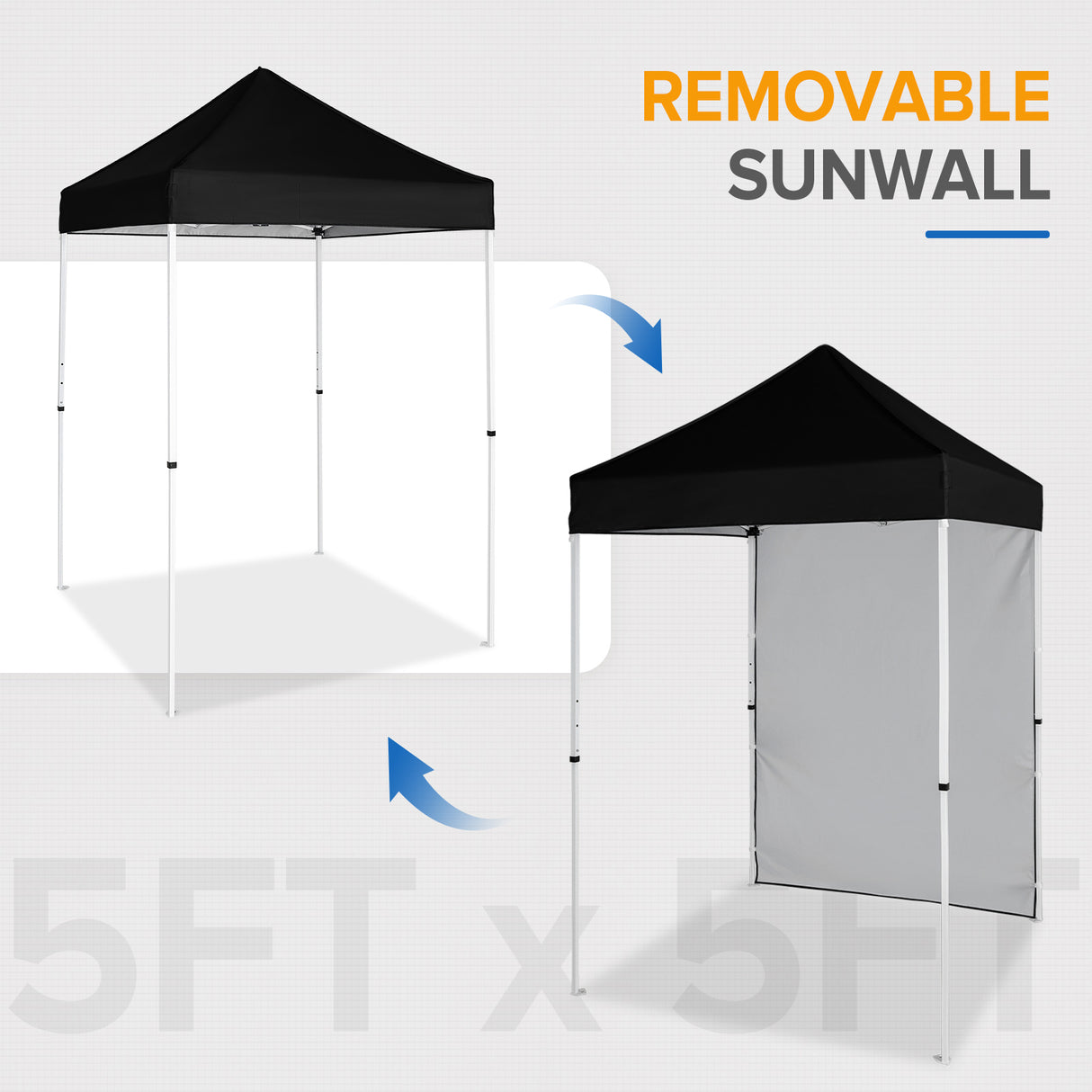 5x5 Straight Leg Pop Up Canopy Tent with One Removable Sunwall