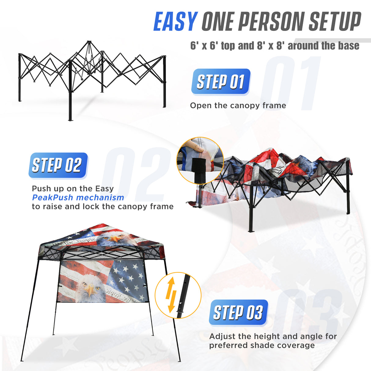 EAGLE PEAK 8x8 Pop Up Canopy Tent with Sidewall, 8x8 Base 6x6 Top