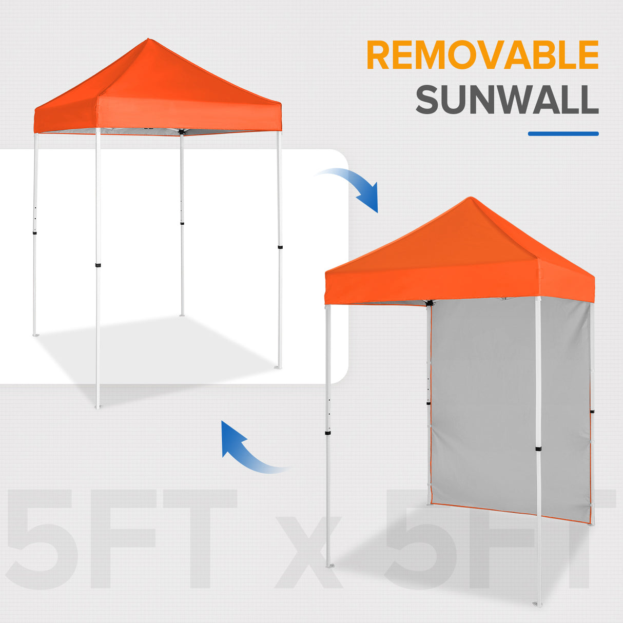 5x5 Straight Leg Pop Up Canopy Tent with One Removable Sunwall