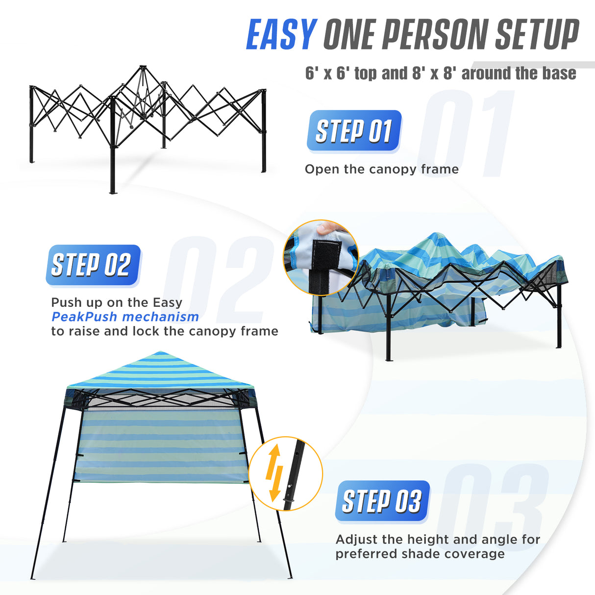 EAGLE PEAK 8x8 Pop Up Canopy Tent with Sidewall, 8x8 Base 6x6 Top