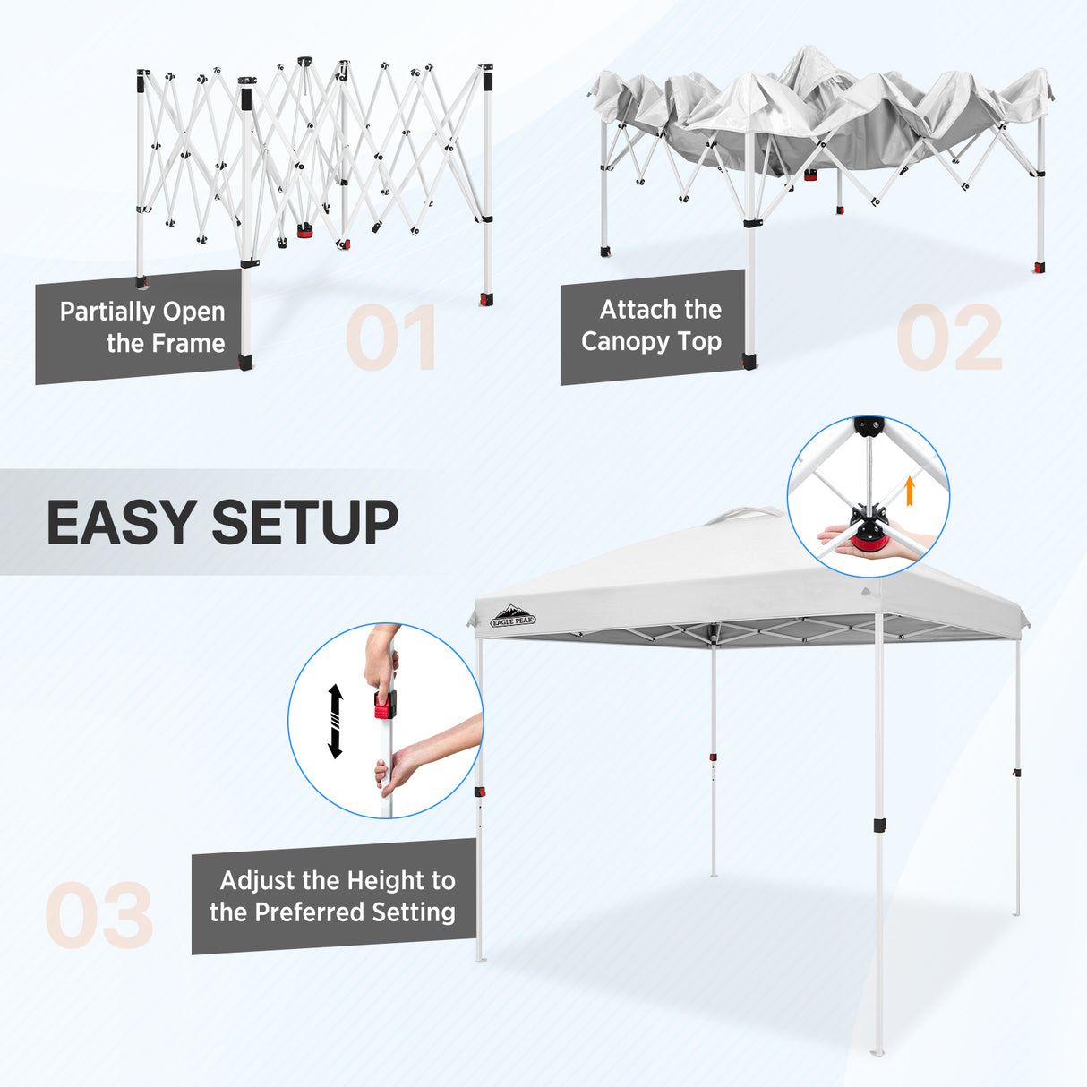 8x8 Pop Up Straight Leg Canopy with Wheeled Bag - Eagle Peak Custom Canopy Tent