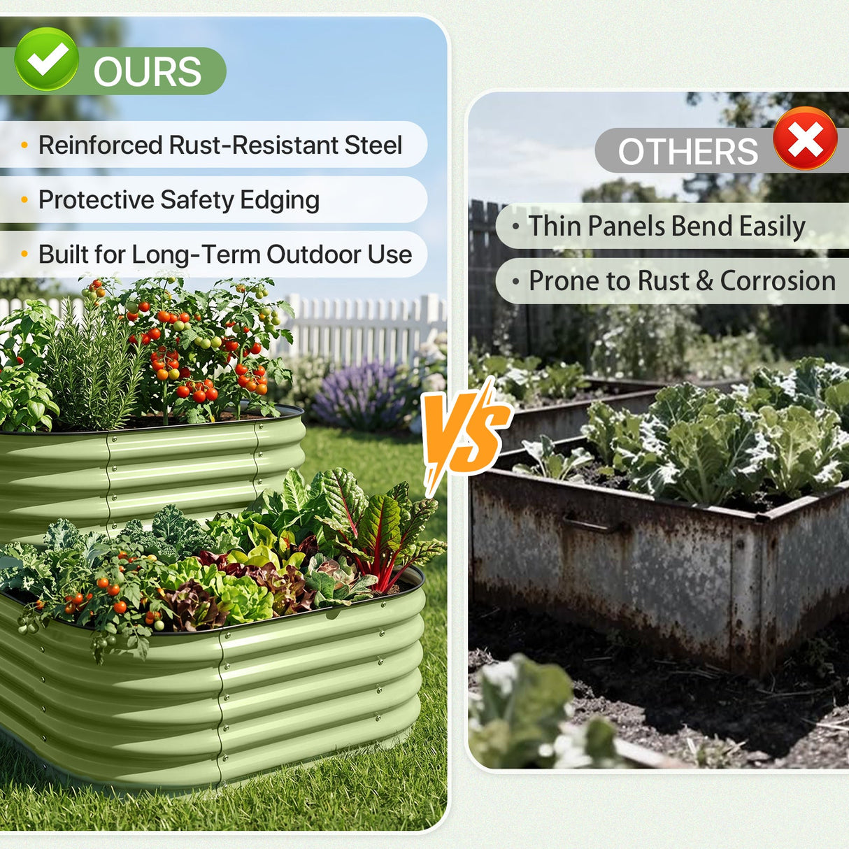 2 - Tier Raised Garden Bed Planters, Coated Metal Raised Bed - Eagle Peak®