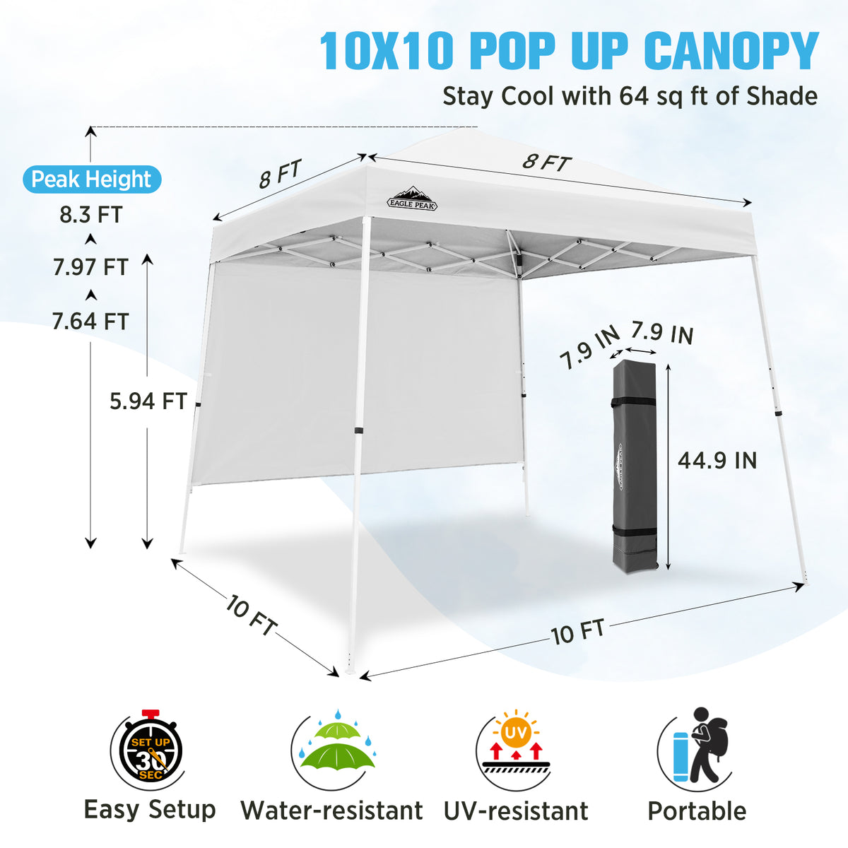 10x10 Pop Up Canopy Tent, Compact Canopy