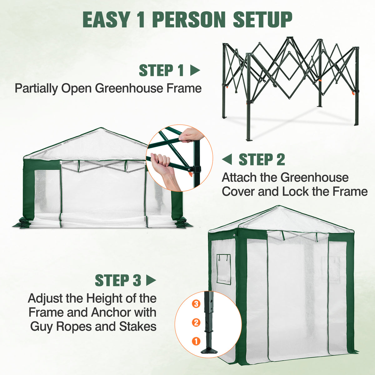 6x4/8x6/10x10 Walk In Pop Up Greenhouse
