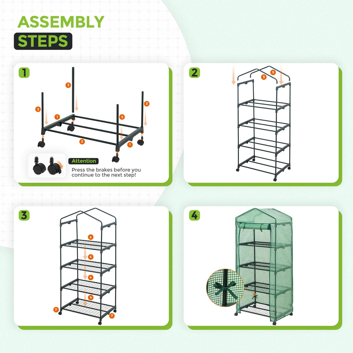 28”x 19”x 67” Mini Greenhouse with Wire Shelves,4 Tier, with Wheels - Eagle Peak Custom Canopy Tent