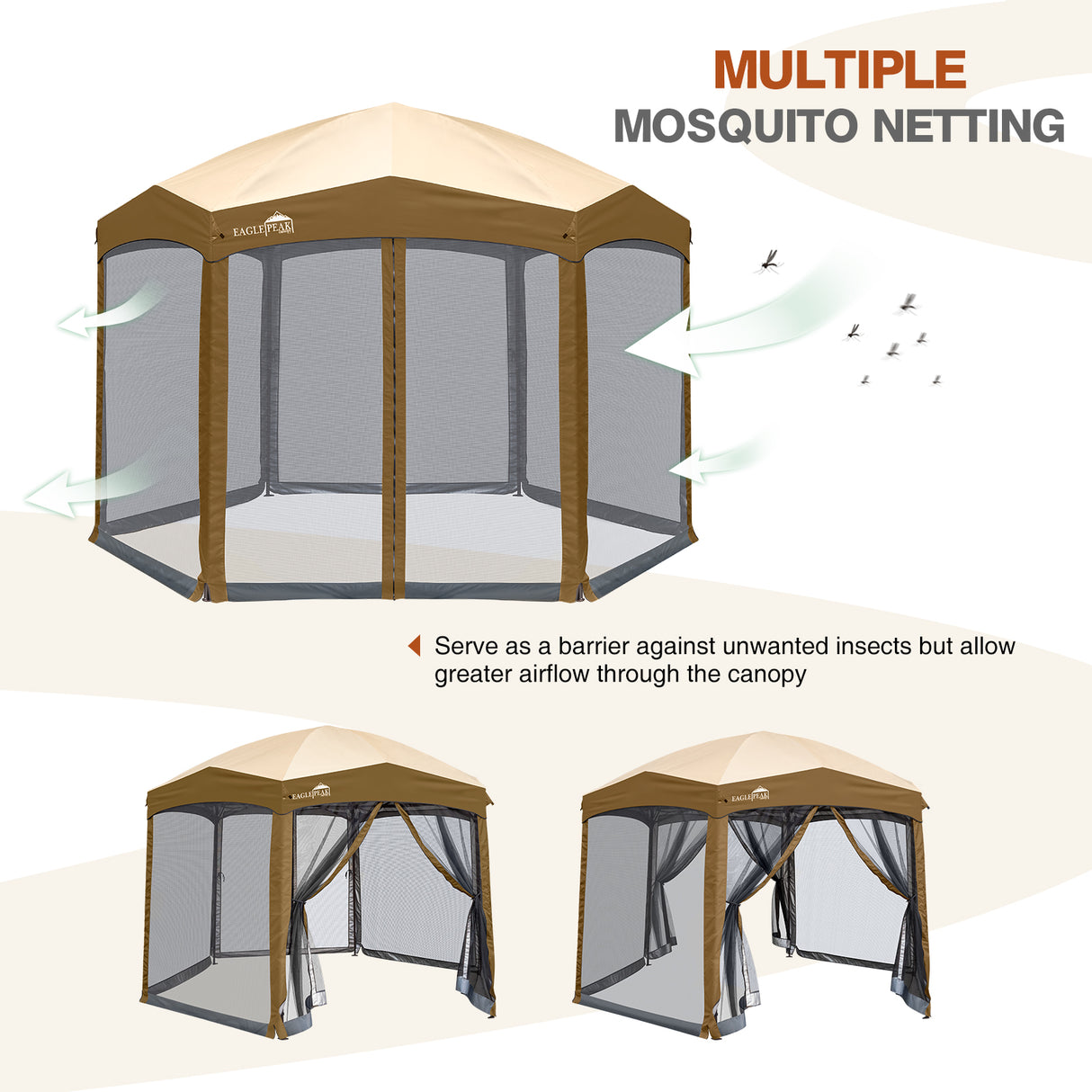 EAGLE PEAK Pop - Up Camping 6 Sided (6x6x6) Gazebo w/ Mosquito Netting Easy Center Push Canopy Shelter Instant Setup Outdoor Screen Ten - Eagle Peak Canopy and Outdoor Products