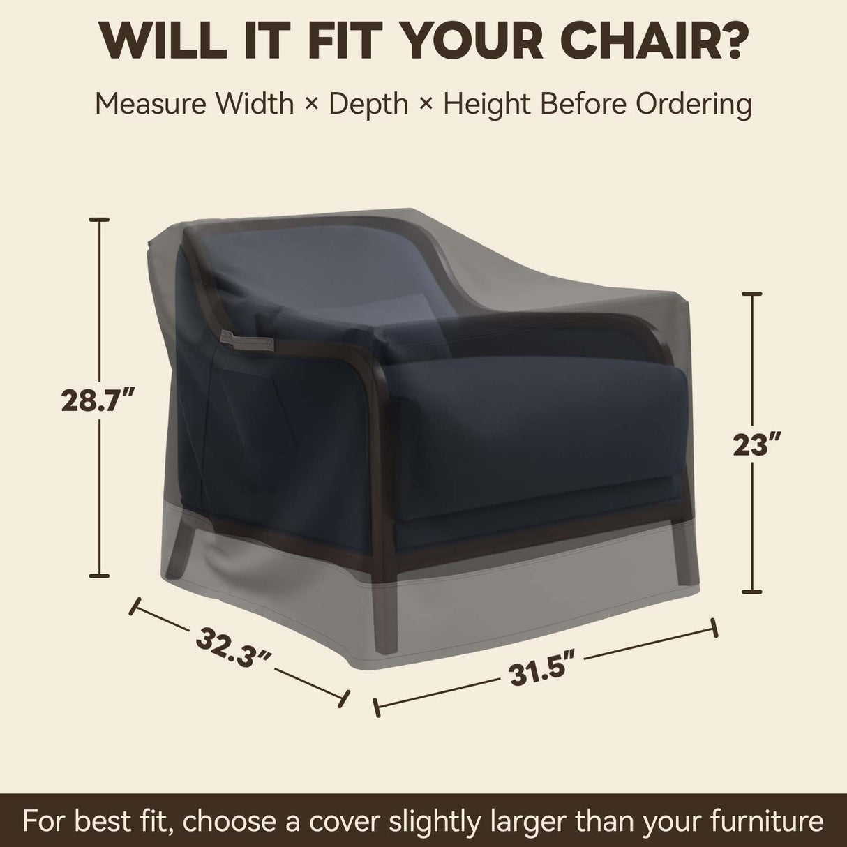 Patio Furniture Cover, Single Chair 31.5''W×32''D×28.5''H