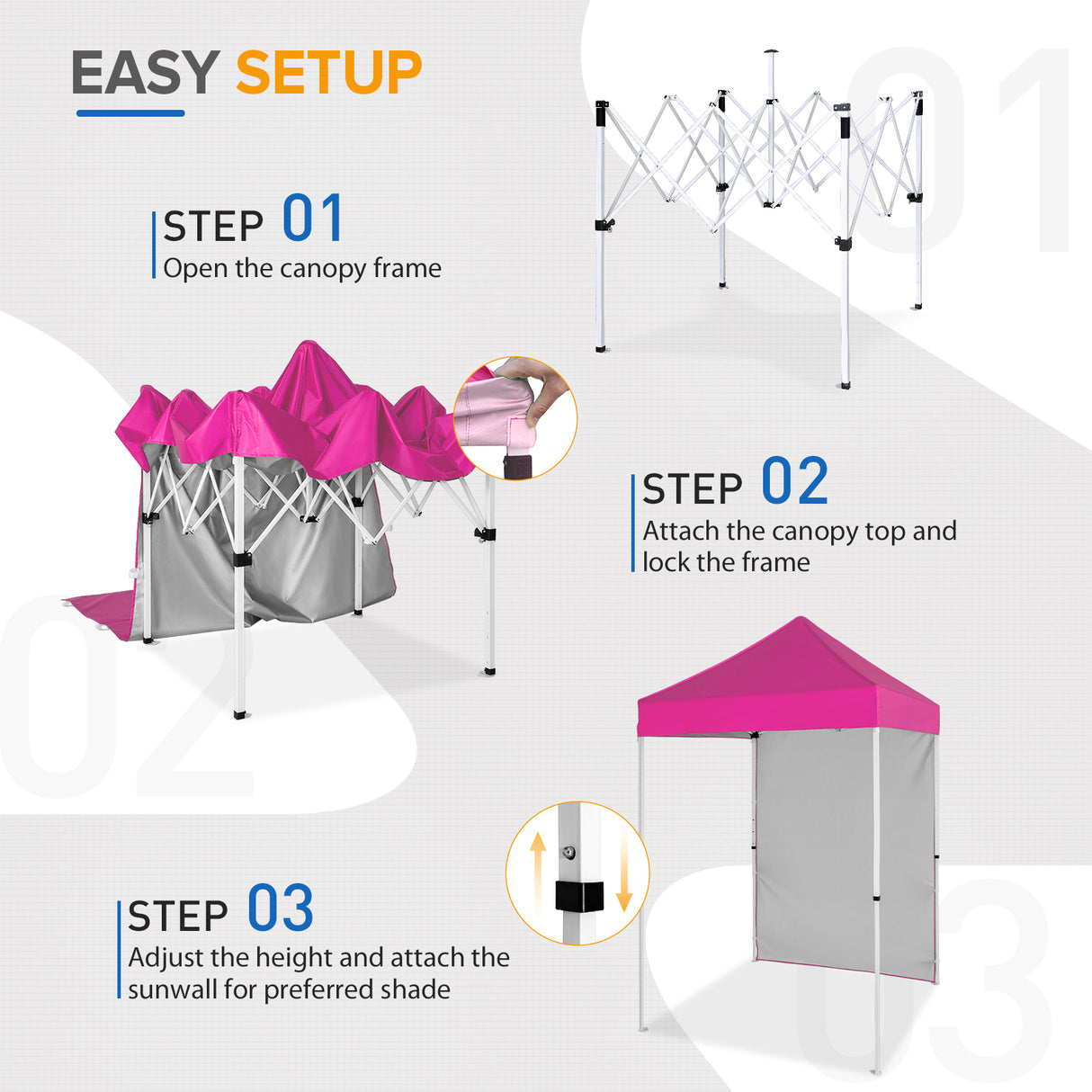 5x5 Straight Leg Pop Up Canopy Tent with One Removable Sunwall