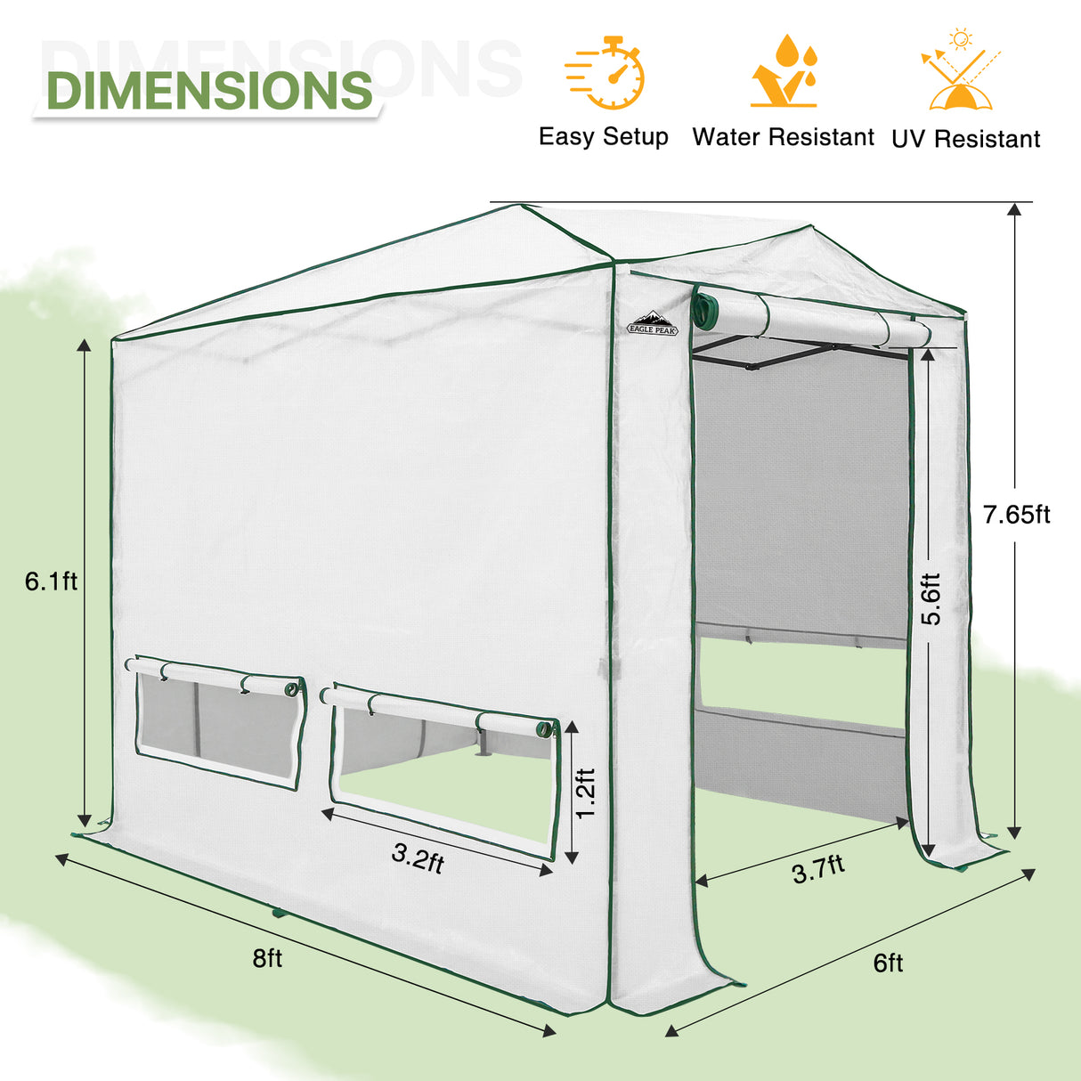 8x6/12x8 Portable Walk-in Greenhouse, Woven PE Top, White