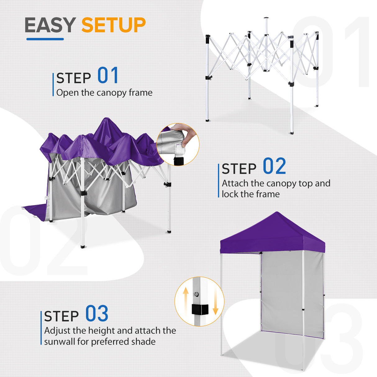 5x5 Straight Leg Pop Up Canopy Tent with One Removable Sunwall