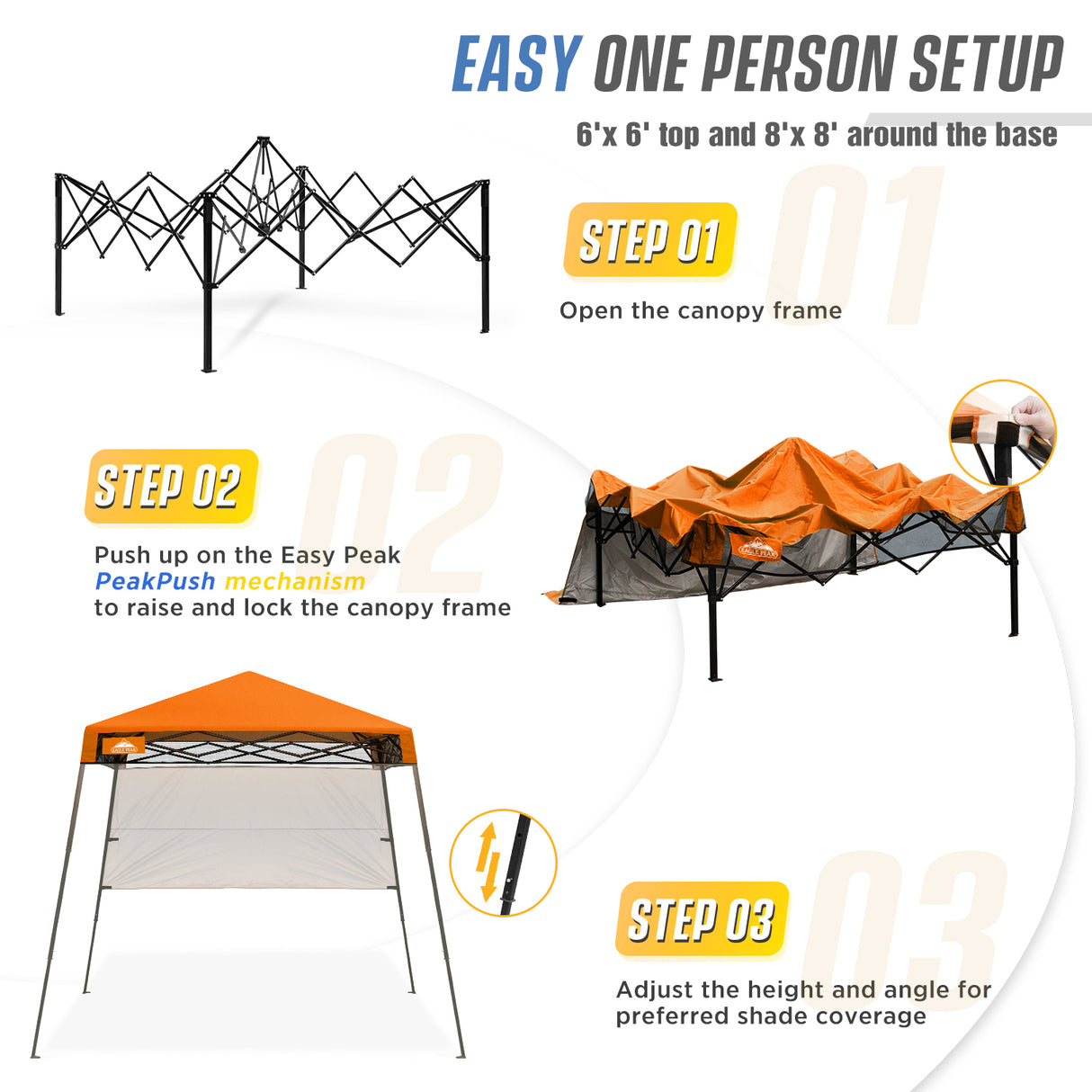 EAGLE PEAK 8x8 Pop Up Canopy Tent with Sidewall, 8x8 Base 6x6 Top