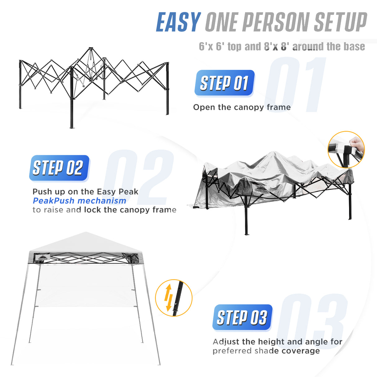 EAGLE PEAK 8x8 Pop Up Canopy Tent with Sidewall, 8x8 Base 6x6 Top