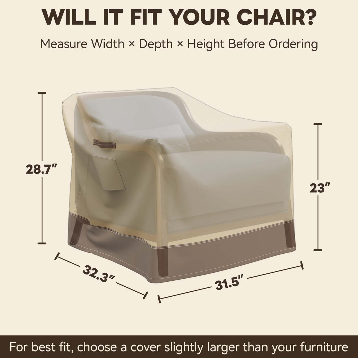 Patio Furniture Cover, Single Chair 31.5''W×32''D×28.5''H