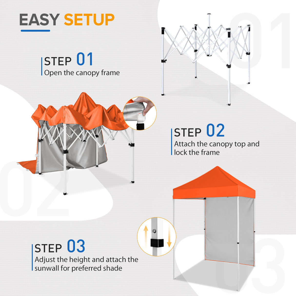 5x5 Straight Leg Pop Up Canopy Tent with One Removable Sunwall