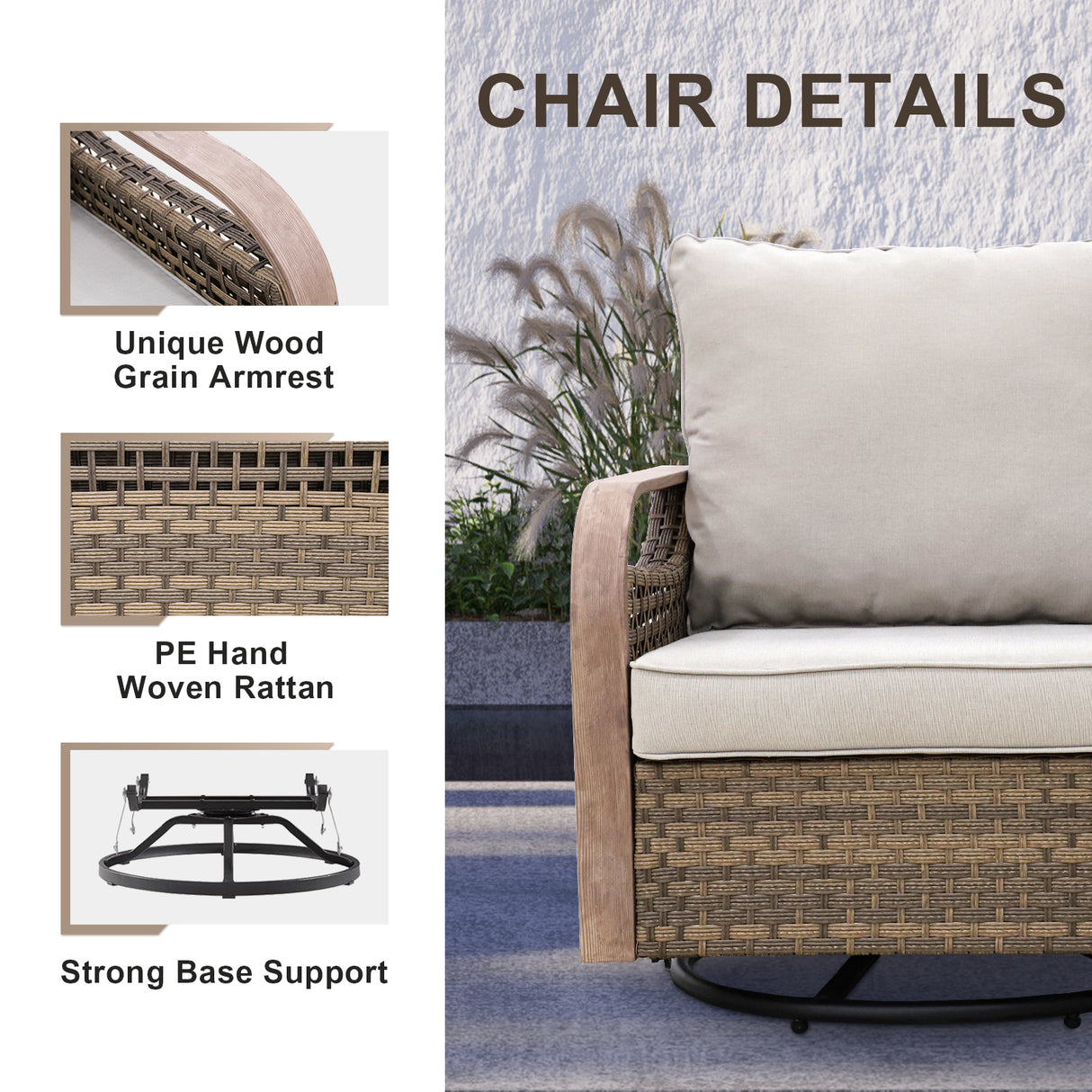 Modern Wicker Outdoor Glider Rocking Chair,4 Chairs, Brown/Gray