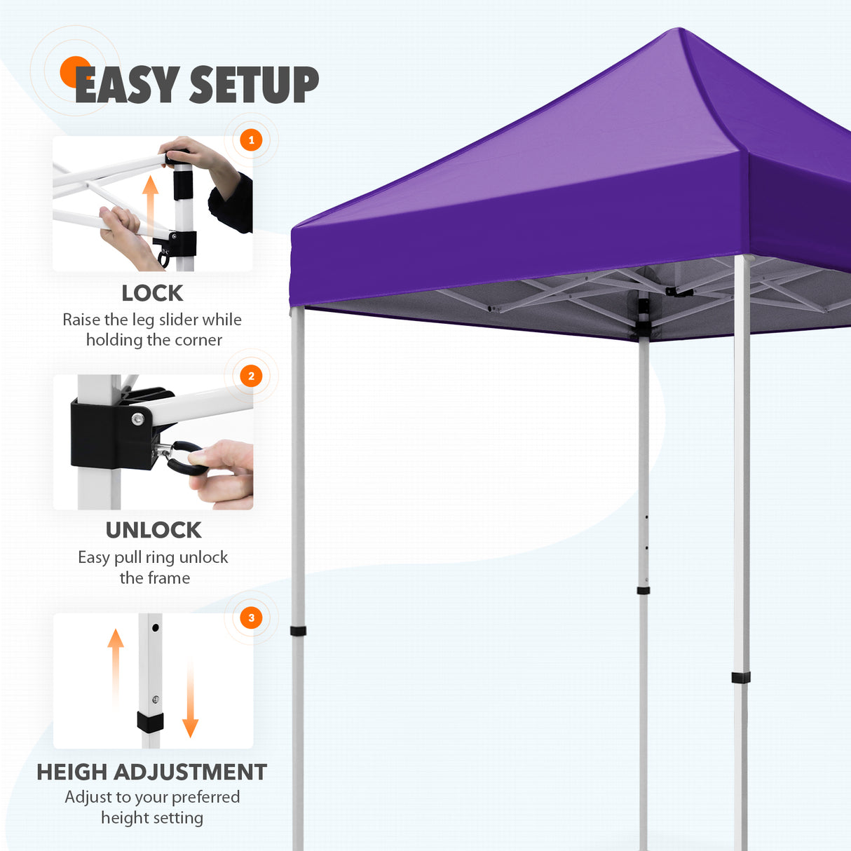 EAGLE PEAK 5x5 Pop Up Canopy Tent Instant Outdoor Canopy Easy Set-up Straight Leg Folding Shelter