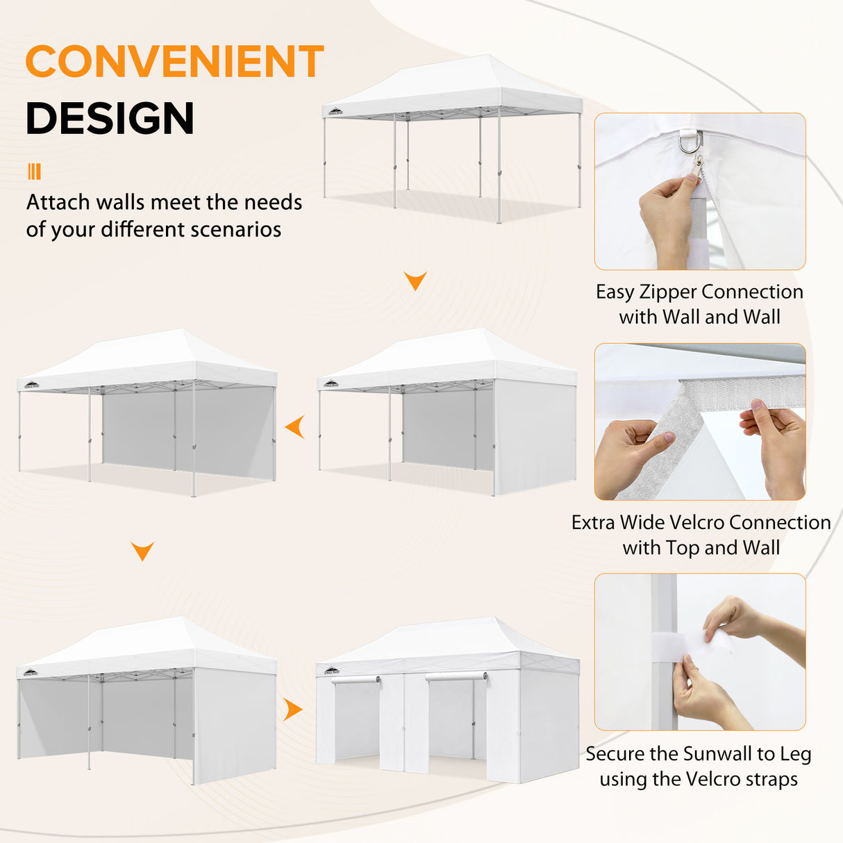 Commercial Heavy Duty 10x15/10x20 Pop Up Canopy, 4 Sidewalls