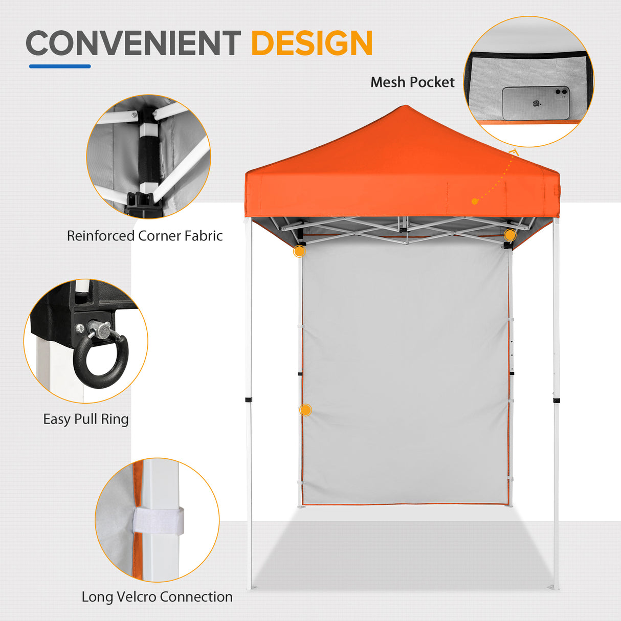 5x5 Straight Leg Pop Up Canopy Tent with One Removable Sunwall