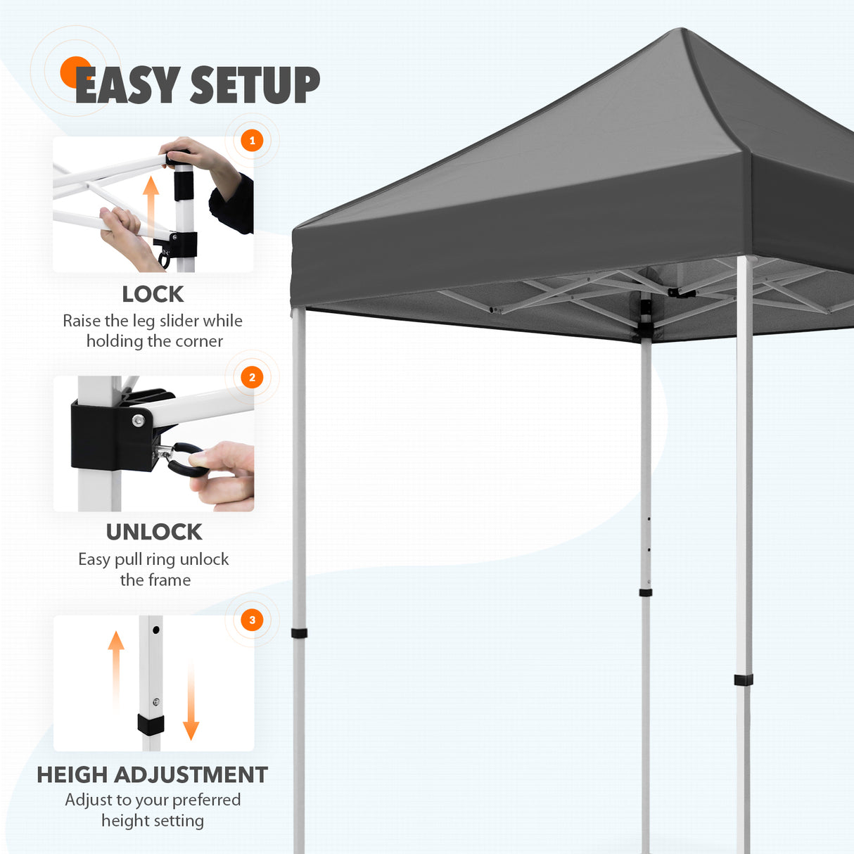 EAGLE PEAK 5x5 Pop Up Canopy Tent Instant Outdoor Canopy Easy Set-up Straight Leg Folding Shelter