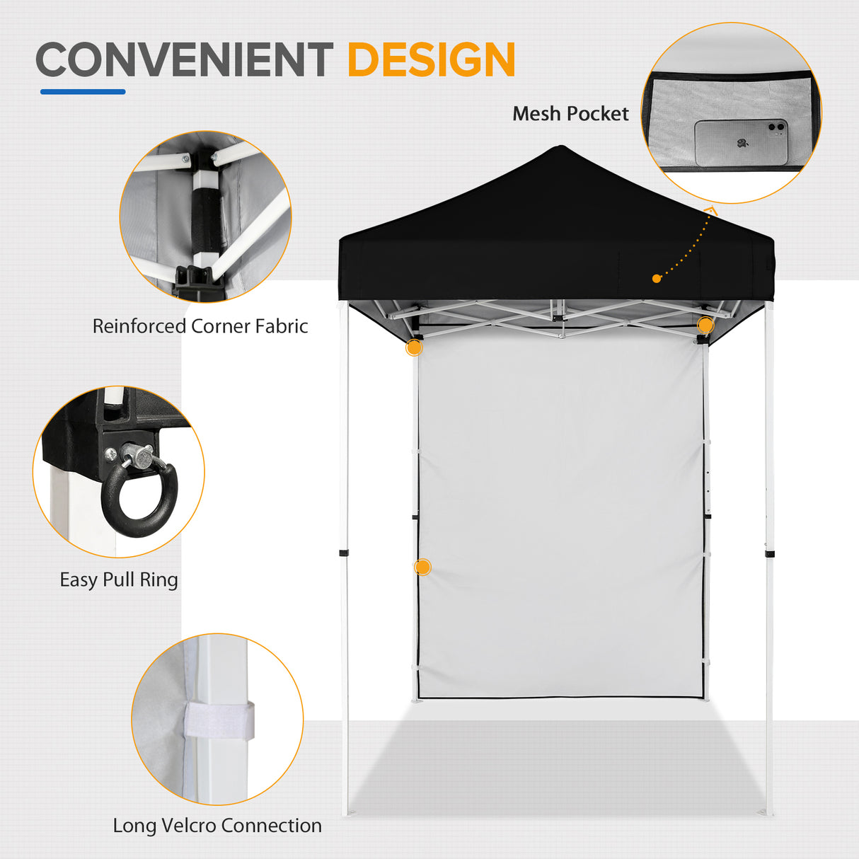 5x5 Straight Leg Pop Up Canopy Tent with One Removable Sunwall