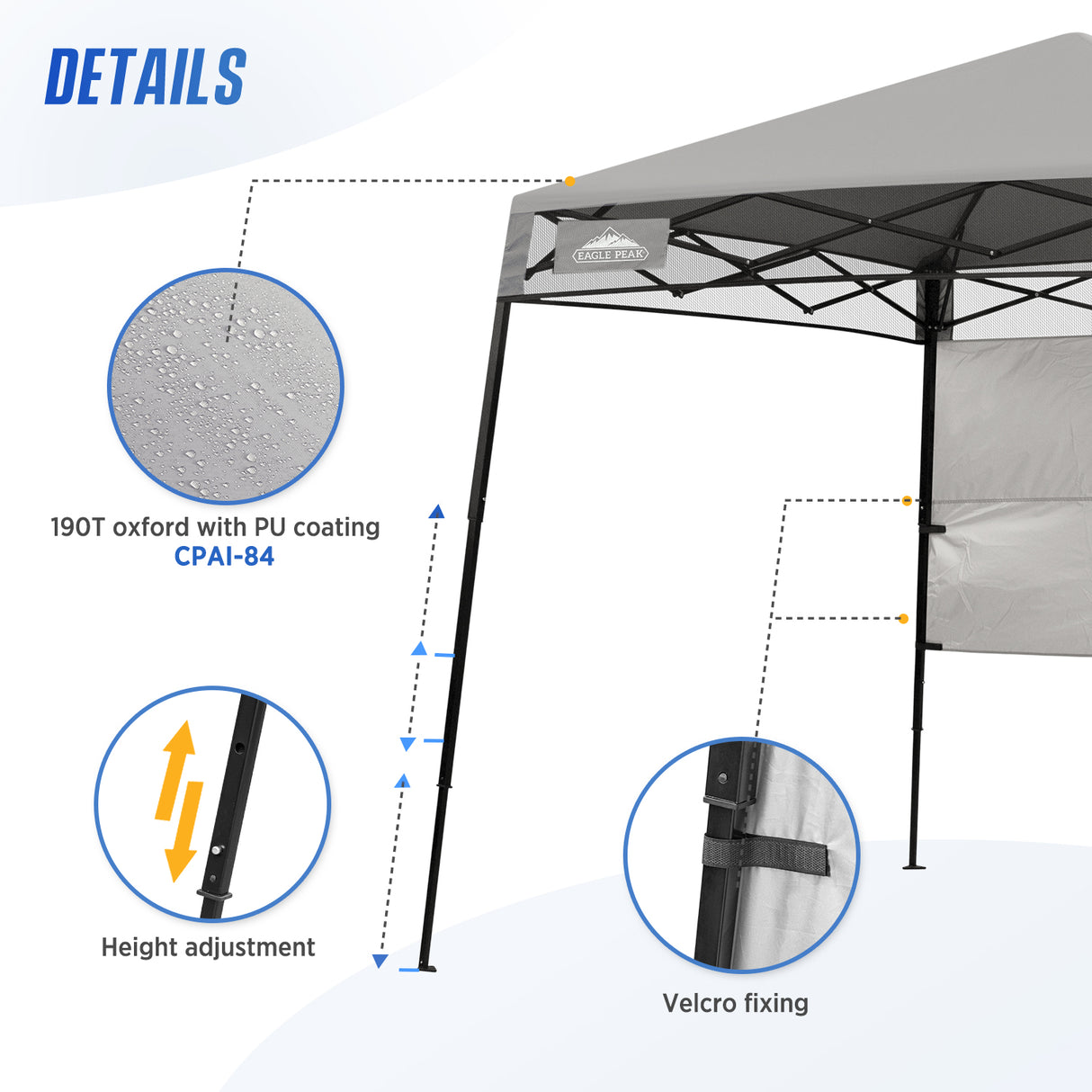 EAGLE PEAK 8x8 Pop Up Canopy Tent with Sidewall, 8x8 Base 6x6 Top