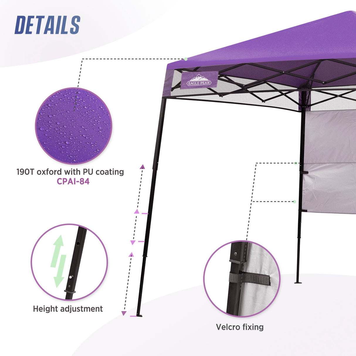 EAGLE PEAK 8x8 Pop Up Canopy Tent with Sidewall, 8x8 Base 6x6 Top