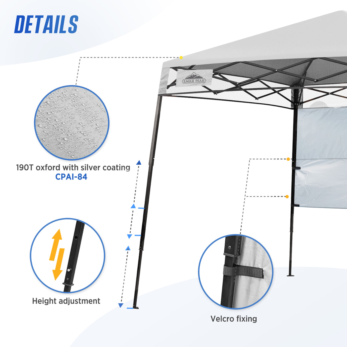 EAGLE PEAK 8x8 Pop Up Canopy Tent with Sidewall, 8x8 Base 6x6 Top