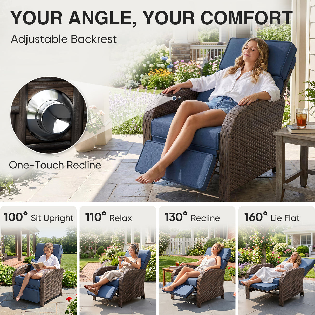 Outdoor Wicker Recliner Chair with Footrest