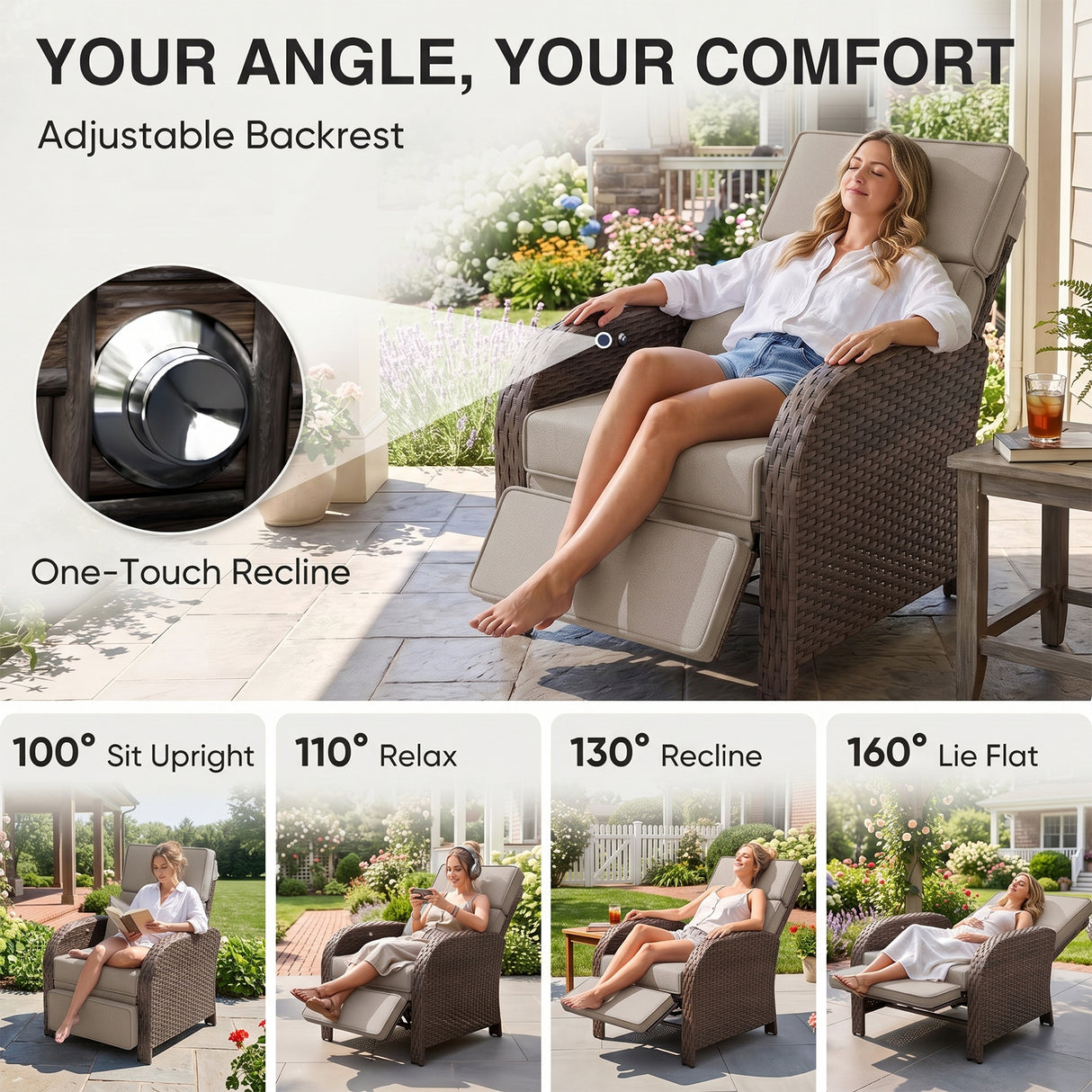 Outdoor Wicker Recliner Chair with Footrest