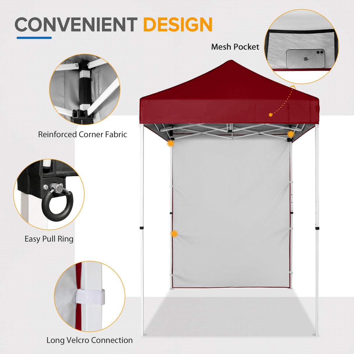 5x5 Straight Leg Pop Up Canopy Tent with One Removable Sunwall