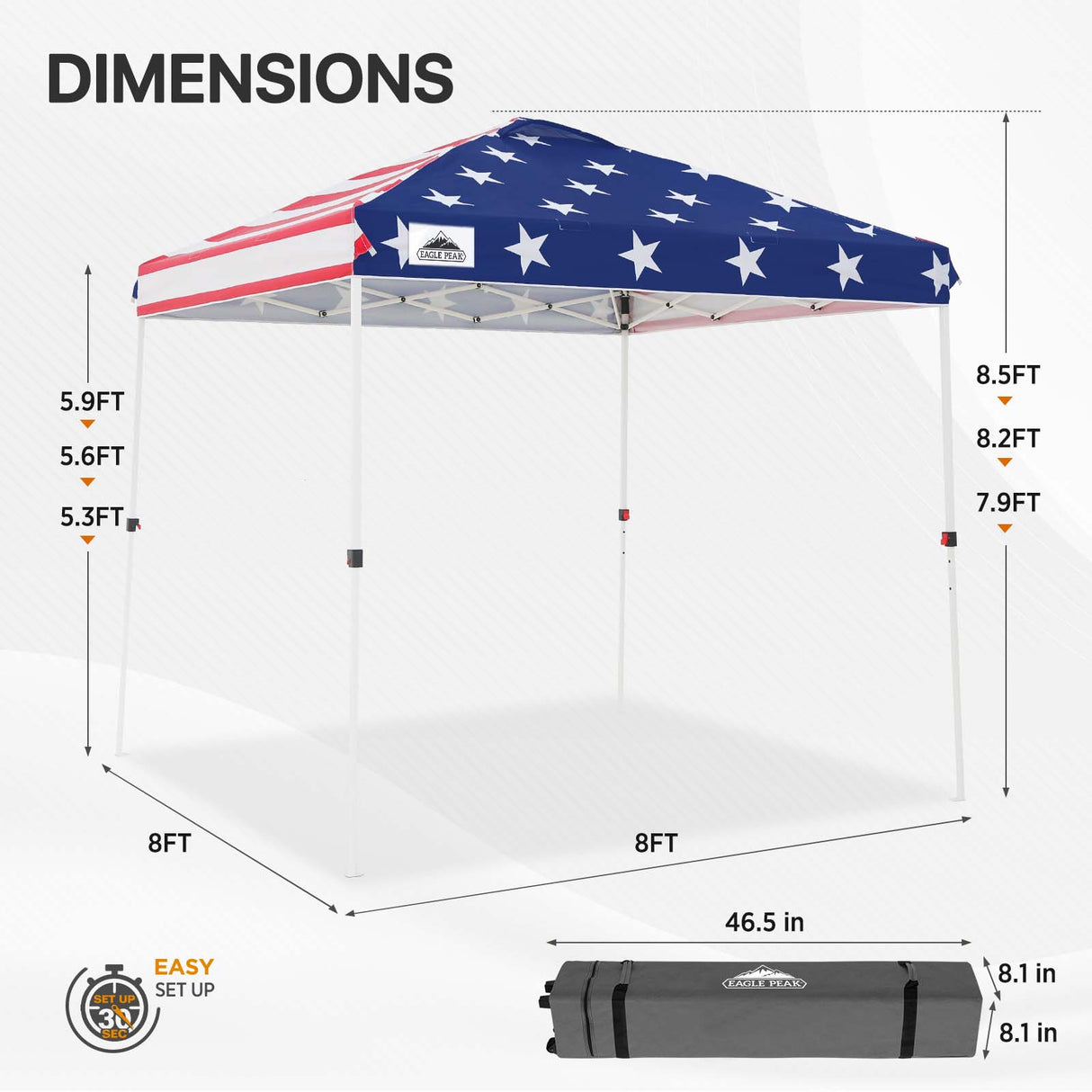 EAGLE PEAK 8x8 Pop Up Straight Leg Canopy with Wheeled Bag