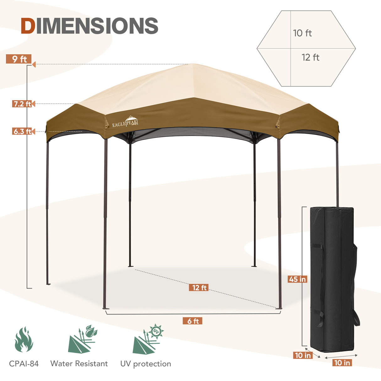 EAGLE PEAK Pop - Up Camping 6 Sided (6x6x6) Gazebo w/ Mosquito Netting Easy Center Push Canopy Shelter Instant Setup Outdoor Screen Ten - Eagle Peak Canopy and Outdoor Products