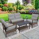 4 PCS Mojave Dusk Patio Wicker Furniture, Loveseat, 2 Patio Chairs and Coffee Table, Brown/Beige - Eagle Peak Custom Canopy Tent