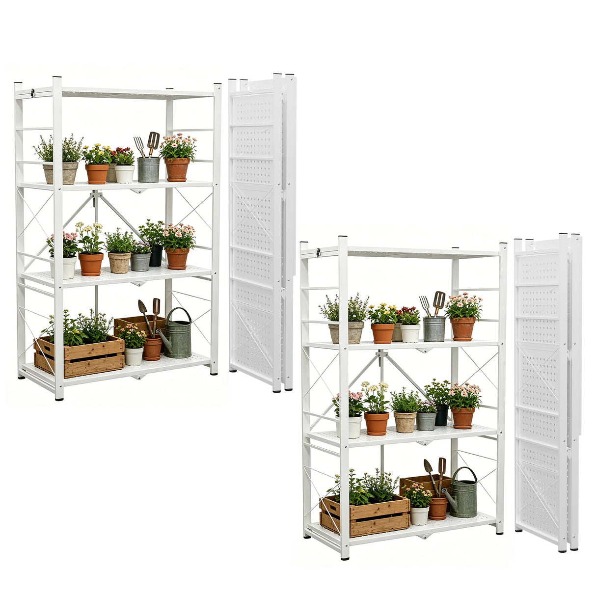 4 - Tier Foldable Greenhouse Shelf, 28”x14.6”x44.7”, 520 lbs, 1/2 Pack, Black - Eagle Peak