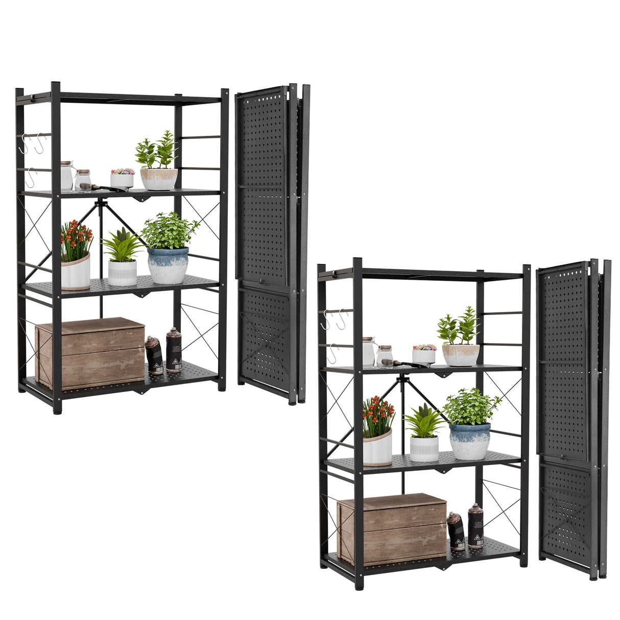 4 - Tier Foldable Greenhouse Shelf, 28”x14.6”x44.7”, 520 lbs, 1/2 Pack, Black - Eagle Peak Custom Canopy Tent