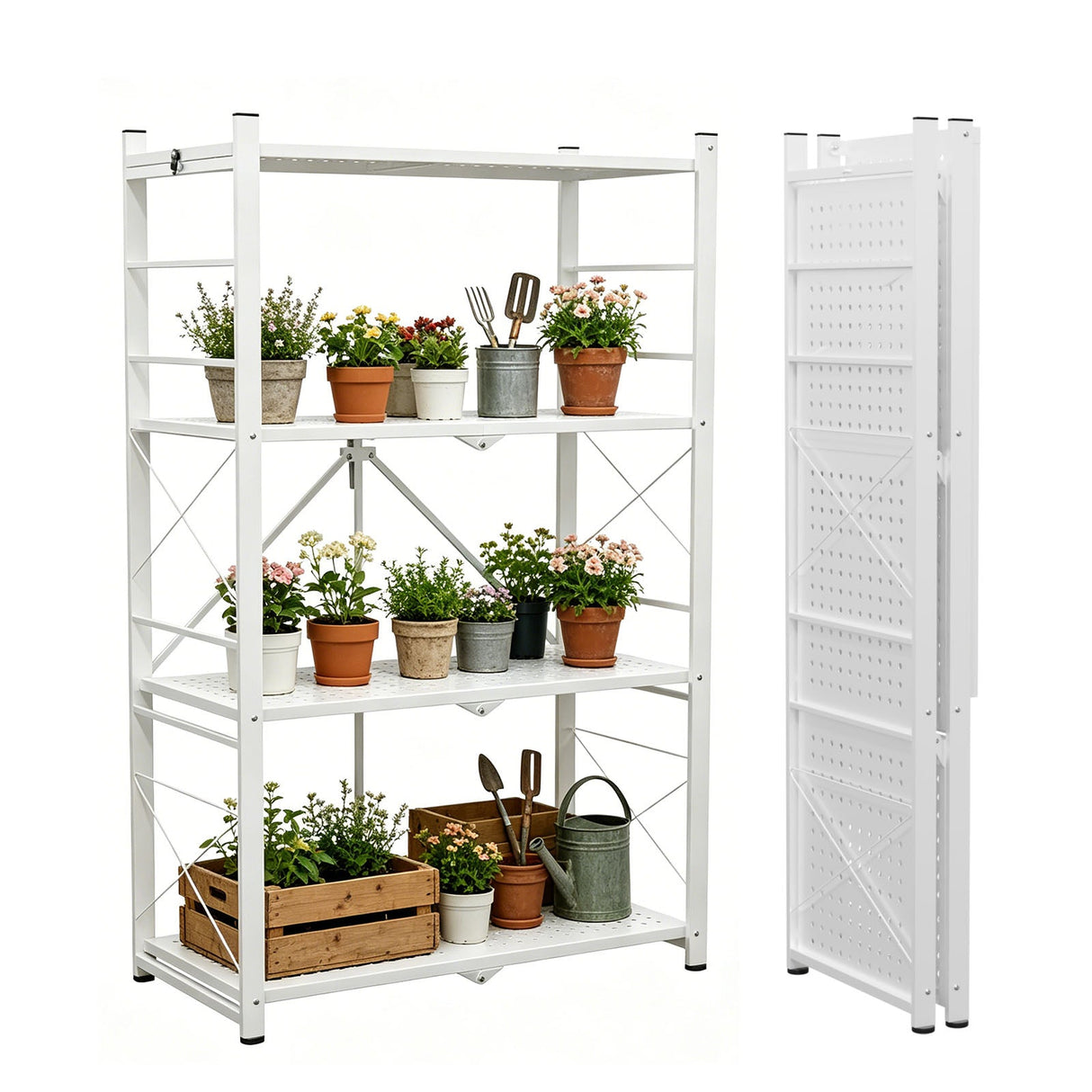 4 - Tier Foldable Greenhouse Shelf, 28”x14.6”x44.7”, 520 lbs, 1/2 Pack, Black - Eagle Peak