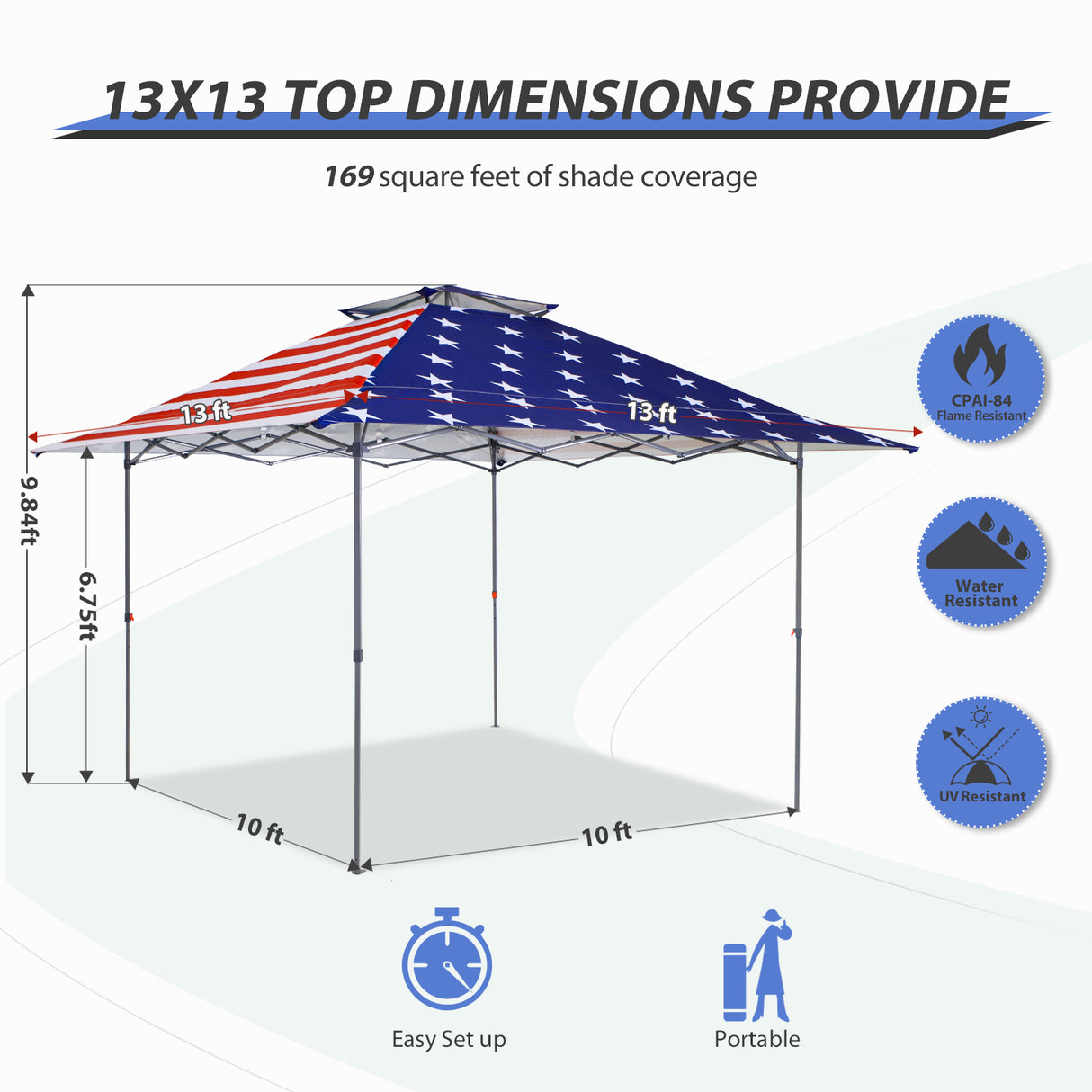 13x13 Straight Leg Pop Up Canopy Tent with 169 sqft of Shade