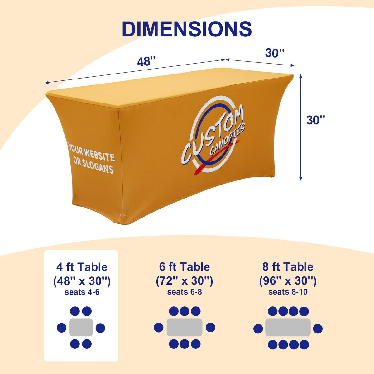 4/6/8ft Fitted Table Cloth Cover with Your Business Logo and Design - Eagle Peak®