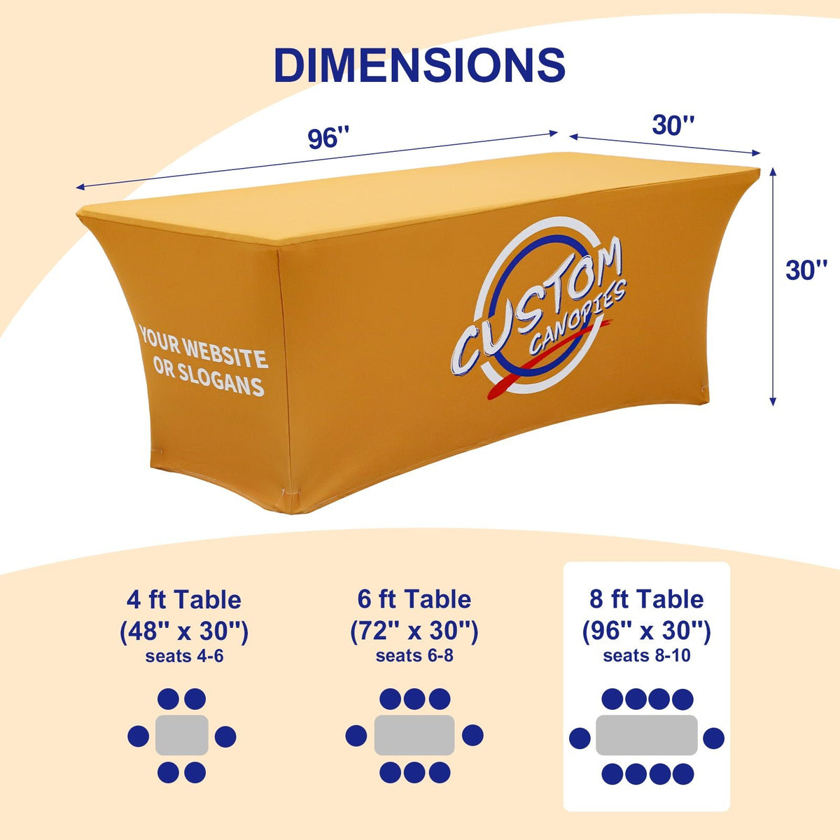4/6/8ft Fitted Table Cloth Cover with Your Business Logo and Design - Eagle Peak®