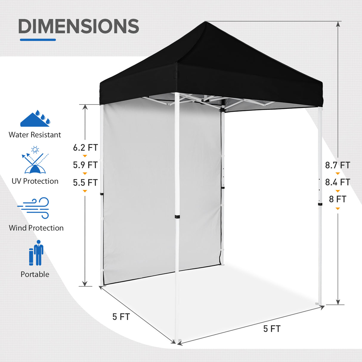 EAGLE PEAK Straight Leg Outdoor Portable Canopy Tent with Removable Sunwalls 5x5 ft, Carry Bag Included