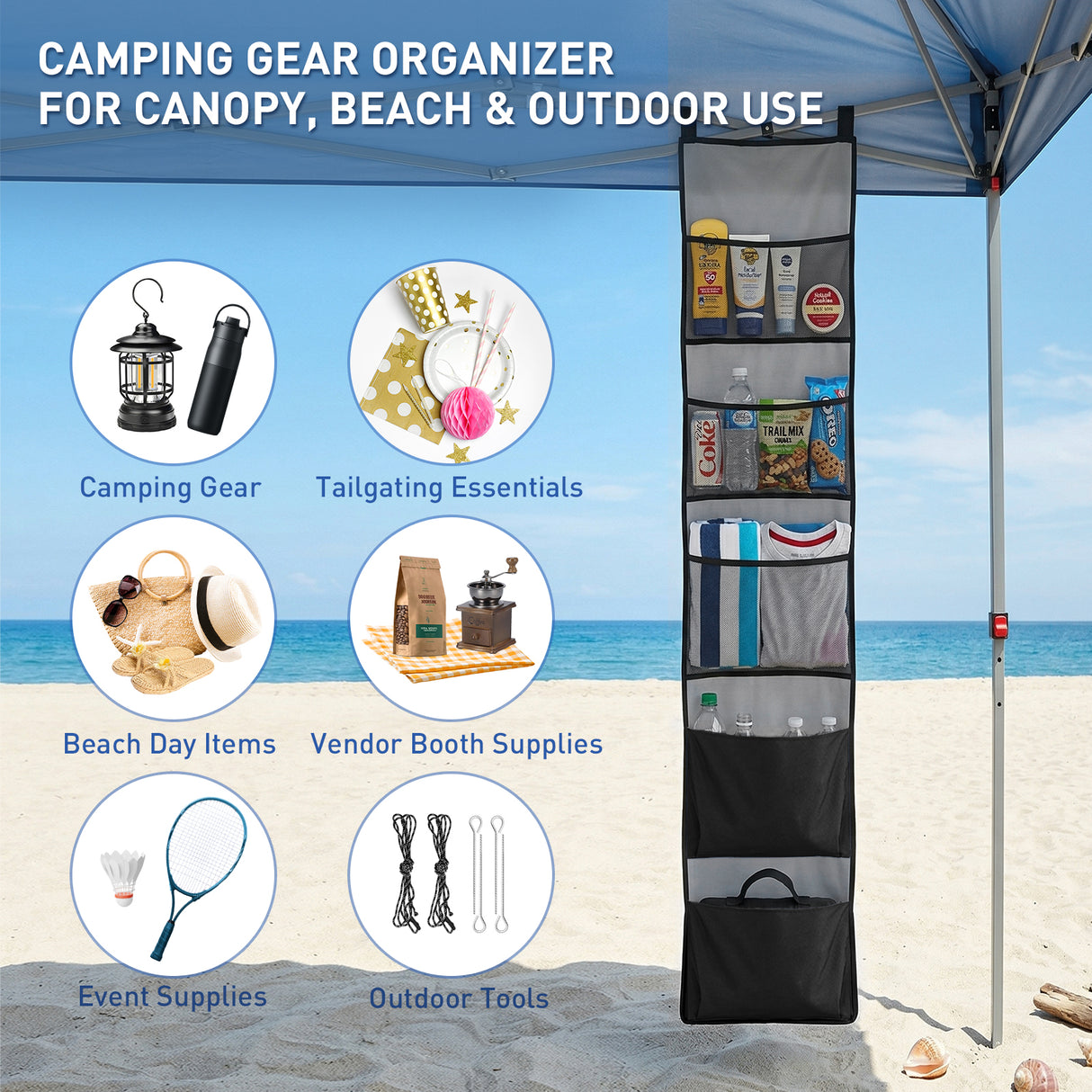 Hanging Storage Organizer for Canopy or Camping, Black